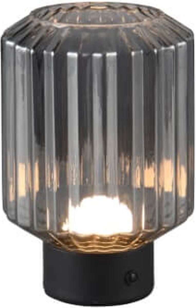 Rl Live Your Light Reality Lord - Tafellamp - Oplaadbaar - Touch Functie - Zwart Mat - Rook Glas - Hoogte 19cm - Diameter 13cm