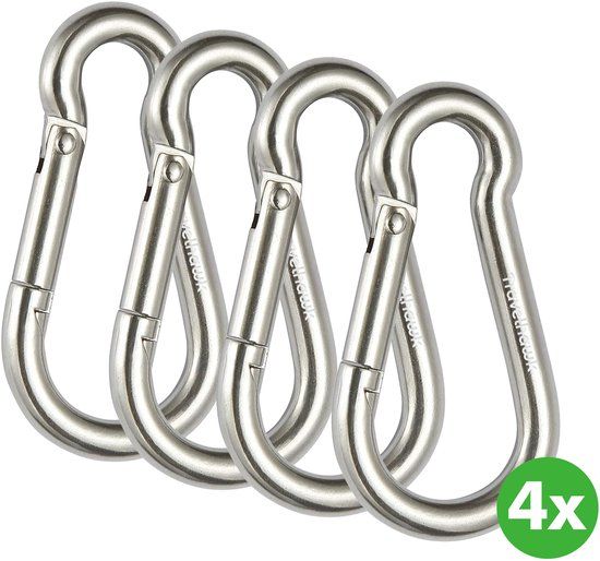 Travelhawk Karabijnhaak - Musketonhaak - Sterk Aluminium - Zilver (4 Stuks)