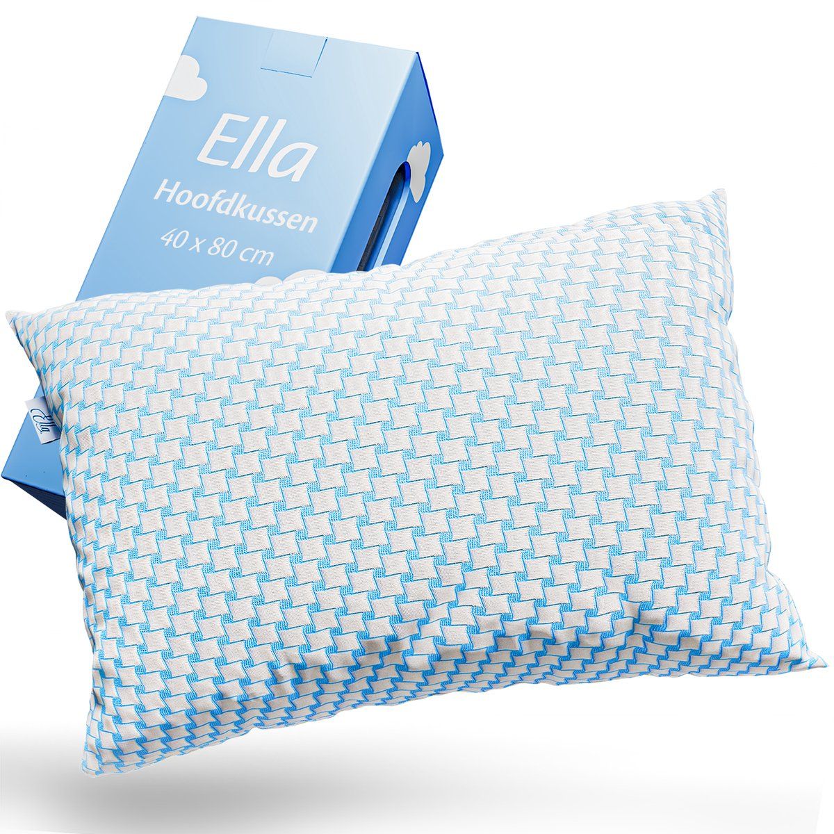 Ella Hoofdkussen - Traagschuim Ergonomisch Bamboe 40 X 80 Cm Wit&Blauw