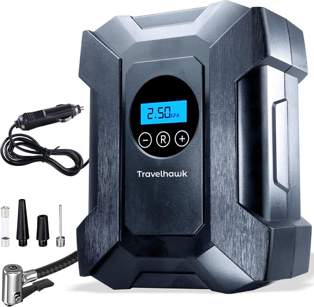 Travelhawk Compressor Bandenpomp– Elektrische Fietspomp - Luchtcompressor – Elektrische 12V - 30 L/Min – 100psi - Draagbaar - Voor Auto, Fiets,
