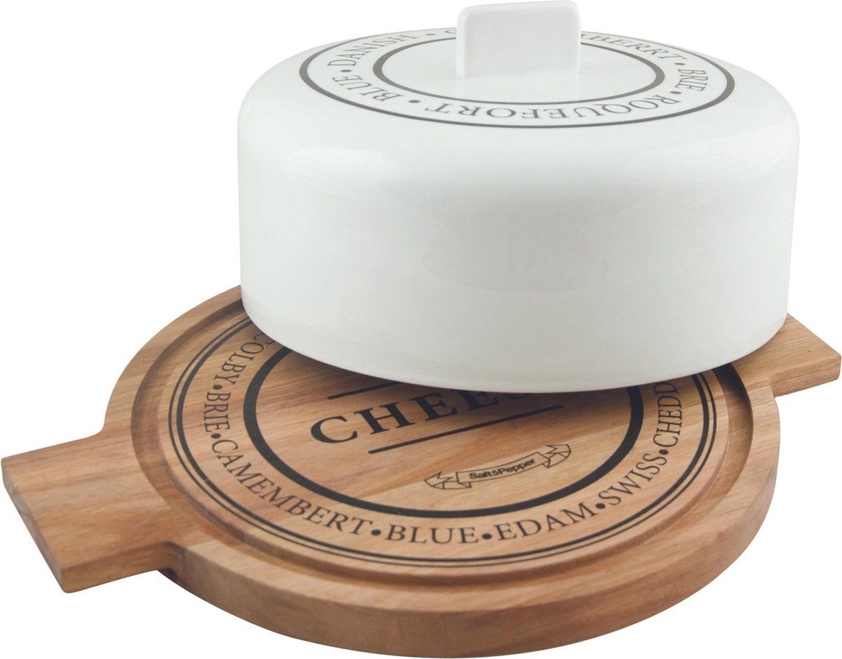 Salt&Pepper Fromage - Kaasplank met stolp - Hout en porselein -Ø 33 cm