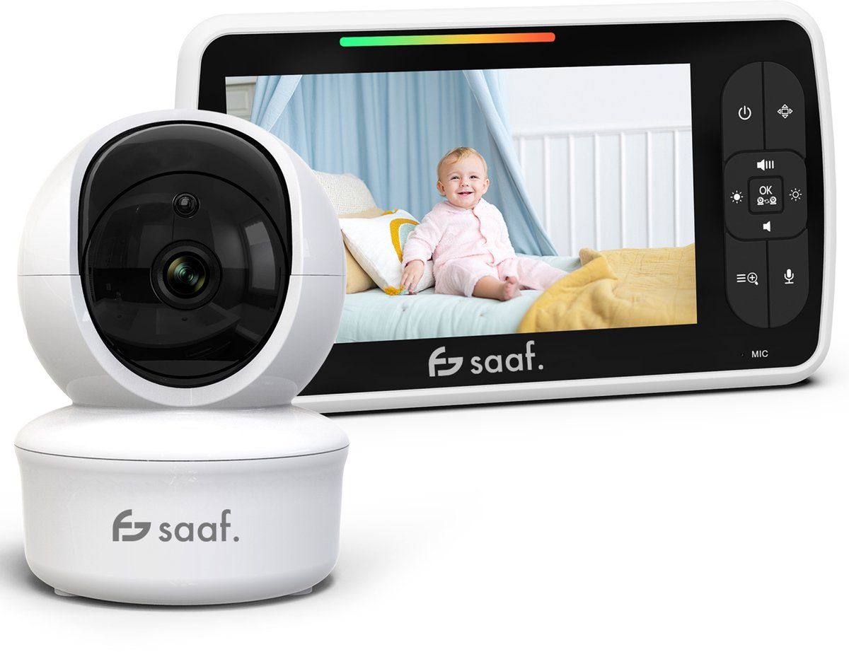 Saaf Babyfoon - Met Camera En Monitor - Praatfunctie En Nachtzicht - 5"Scherm - Wit