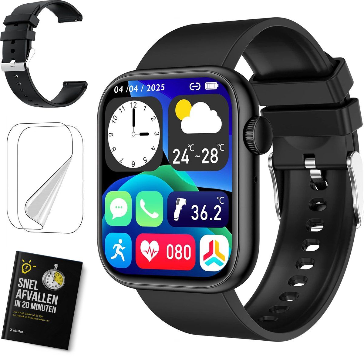 Zoluko Smartwatch - Sporthorloge Met Fitness Tracker - Hartslagmonitor En Slaaptracker - Zwart