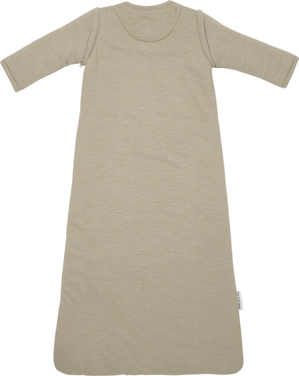 Meyco Baby Slub - Slaapzak Smile Met Afritsbare Mouwen - Taupe/Offwhite - 90cm - 2.5 Tog