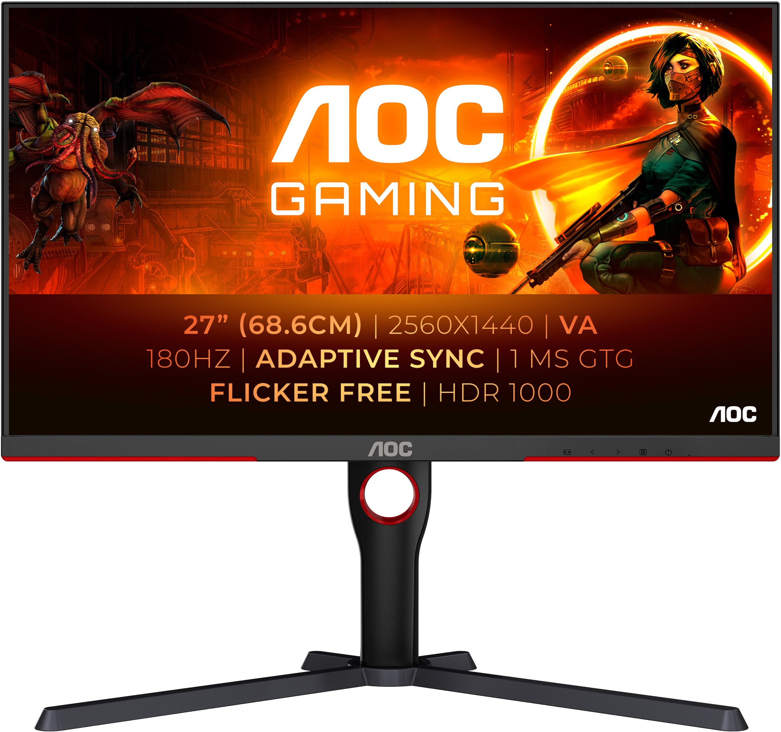 Aoc Zwart Q27g3xmn - Gamingmonitor - Qhd 2560X1440 180Hz 1Ms