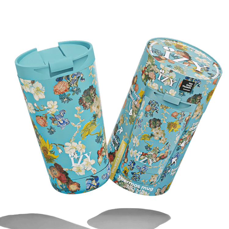 Merkloos Izy Drinkfles - Bloemen - Thermos Mug - Koffiebeker To Go - Thermosbeker - Rvs 6 Uur Warm 350ML