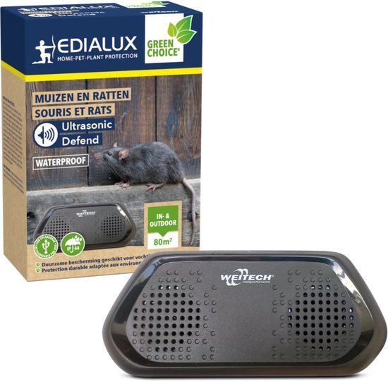 Edialux Ultrasonic Defend - Ultrasone Muizen- En Rattenverjager - Waterdicht IP44 - Usb-oplaadbaar
