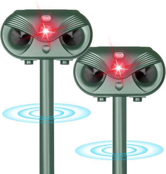 Faas Kattenverjager - Ultrasone Muizenverjager - Zonne-energie - Groen (2 Stuks)
