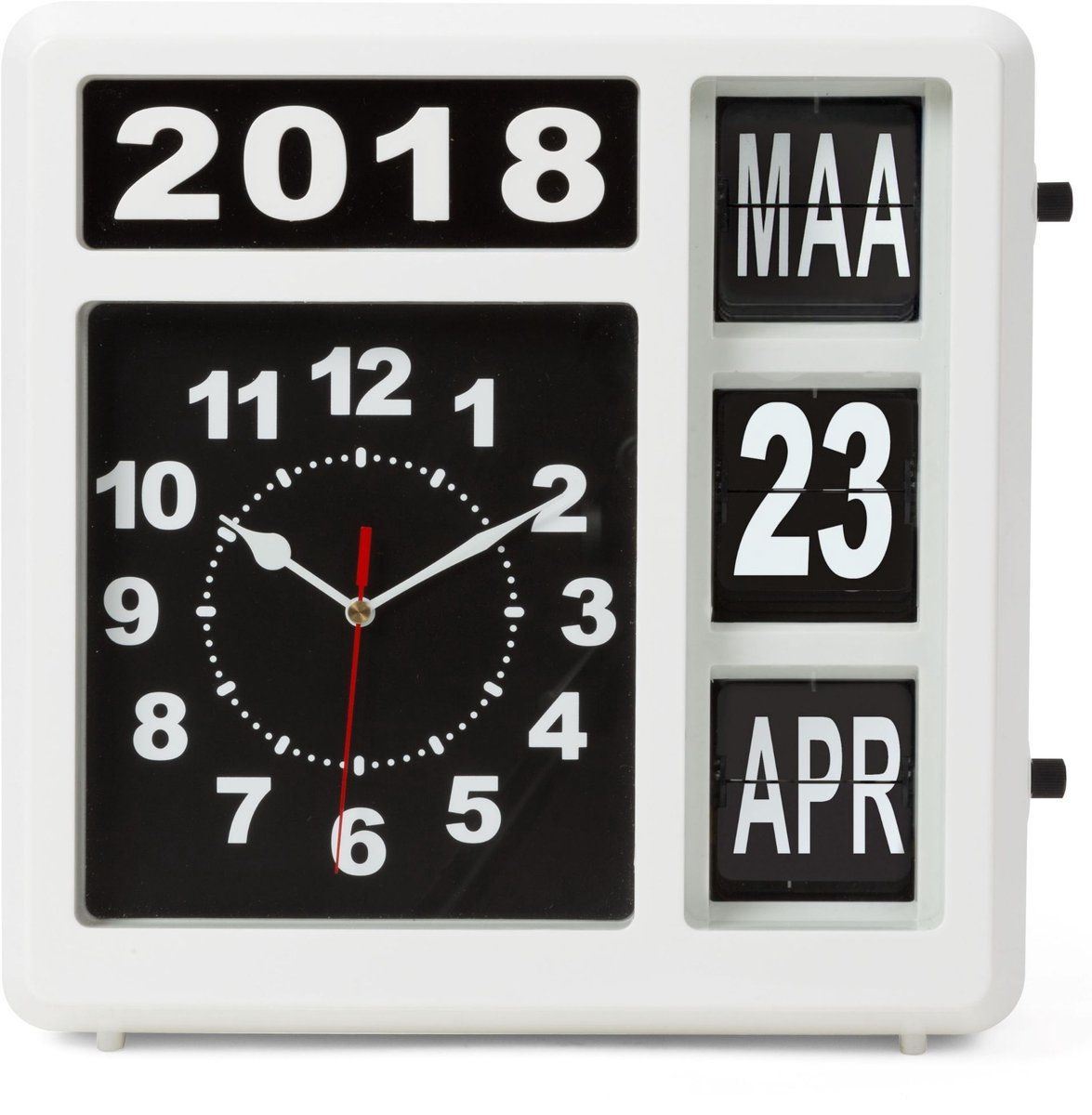 Perel Analoge kalenderklok 31×31 cm - Flip-over display - Duidelijke weergave voor senioren en slechtzienden - Zwart-wit