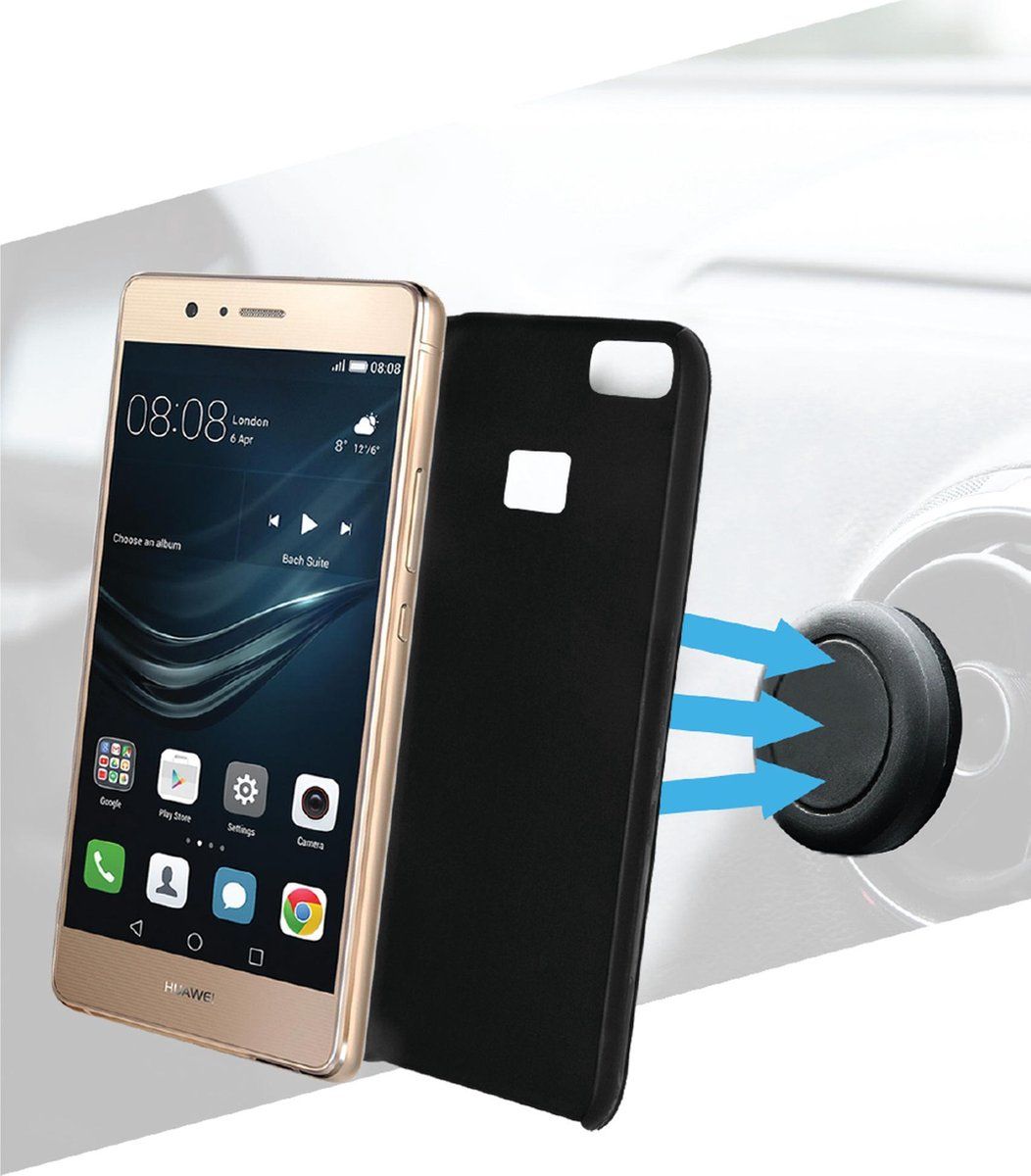 Azuri Huawei P9 Lite (2017) - Back Cover - Magnetisch Met Autohouder - Zwart