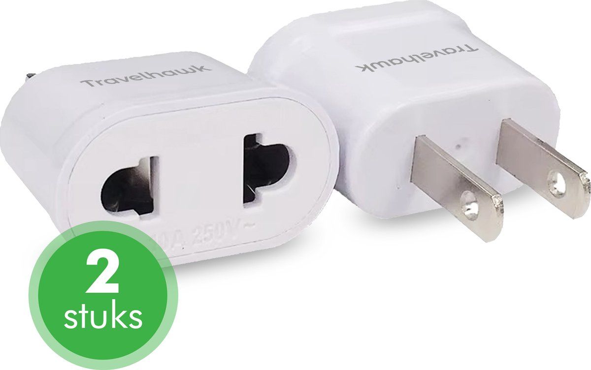 Travelhawk Reisstekker - Type A Reisadapter - Voor Vs En 52 Landen - Wit (2 Stuks)