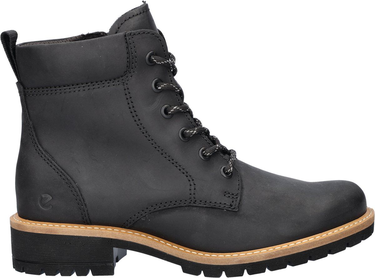 Ecco Elaina - Dames Veterboot - Hoogwaardig Nubuckleer - Zwart - Maat 37