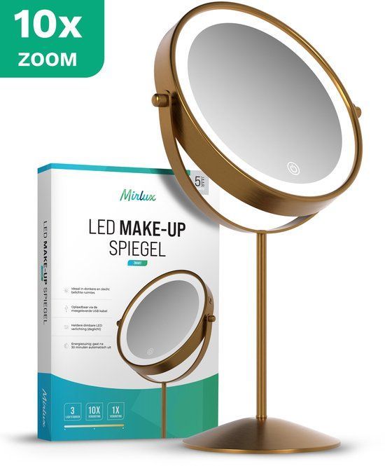 Mirlux Make Up Spiegel - Led Verlichting 10x Vergroting Goud (3)