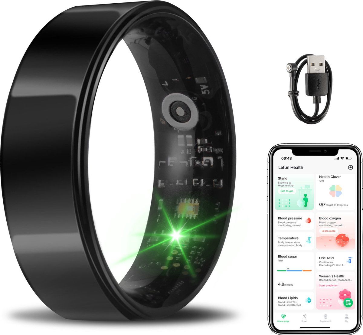 Saaf Smart Ring - Activity Tracker - Slaapanalyse En Gezondheidsmonitoring - Zwart - Maat 7