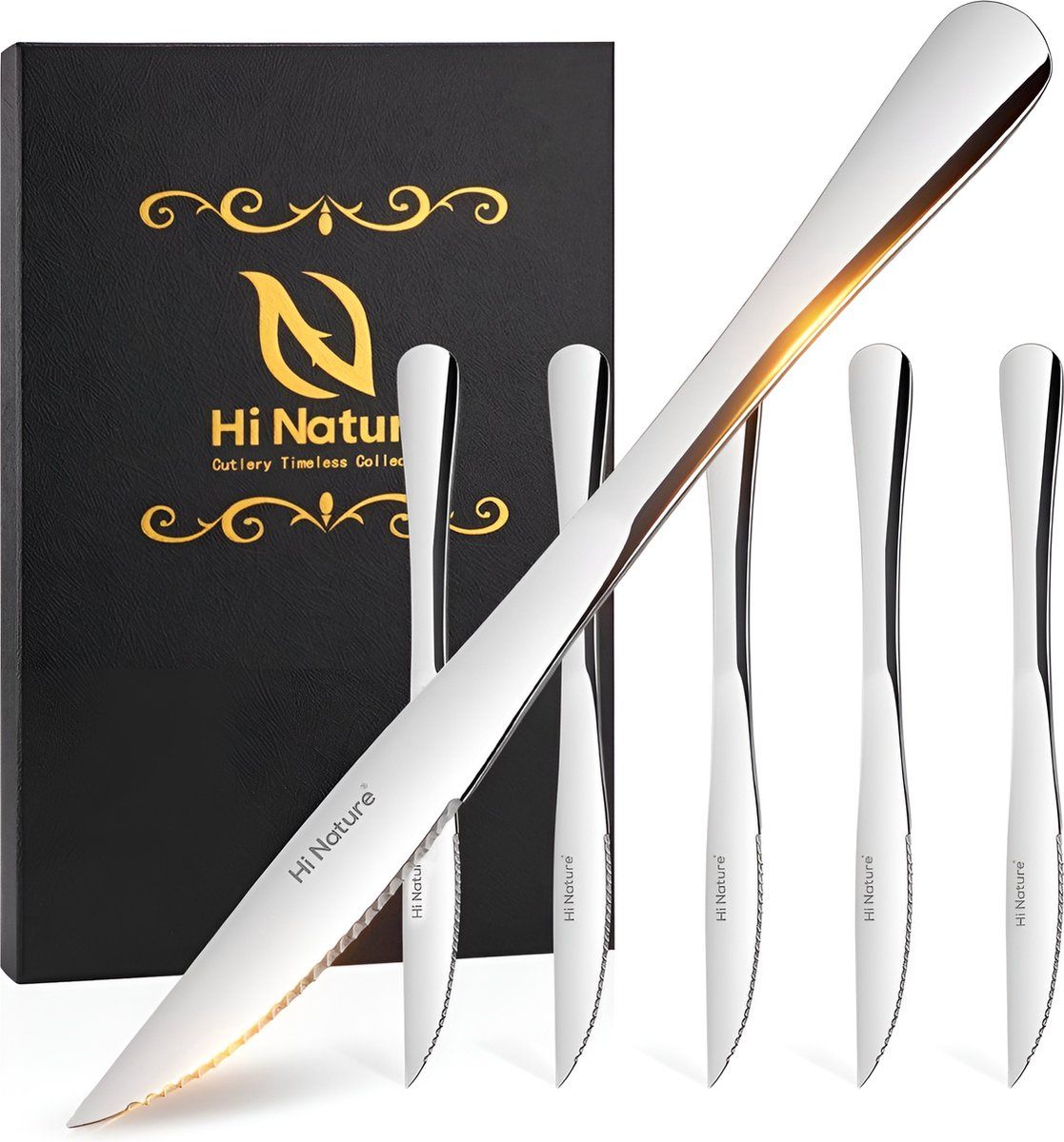 Hi Nature™ Steakmessen - Messenset Rvs - Vaatwasserbestendig 6 Stuks - Zilver (6 Stuks)
