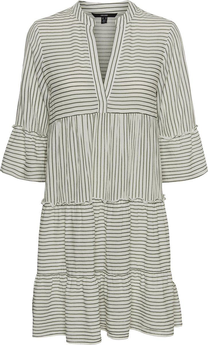 Merkloos Vero Moda Vmheli - Korte Gestreepte Jurk Met Ruches - V-hals - M