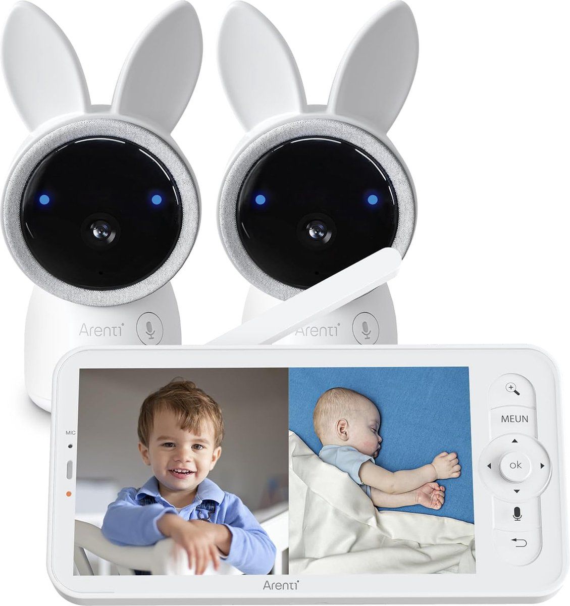 Arenti AINanny - Wifi Babyfoon Met 2 Camera's - 5 Inch Scherm 2K Uhd - Met Slaapliedjes - Alexa&Google (2 Stuks)