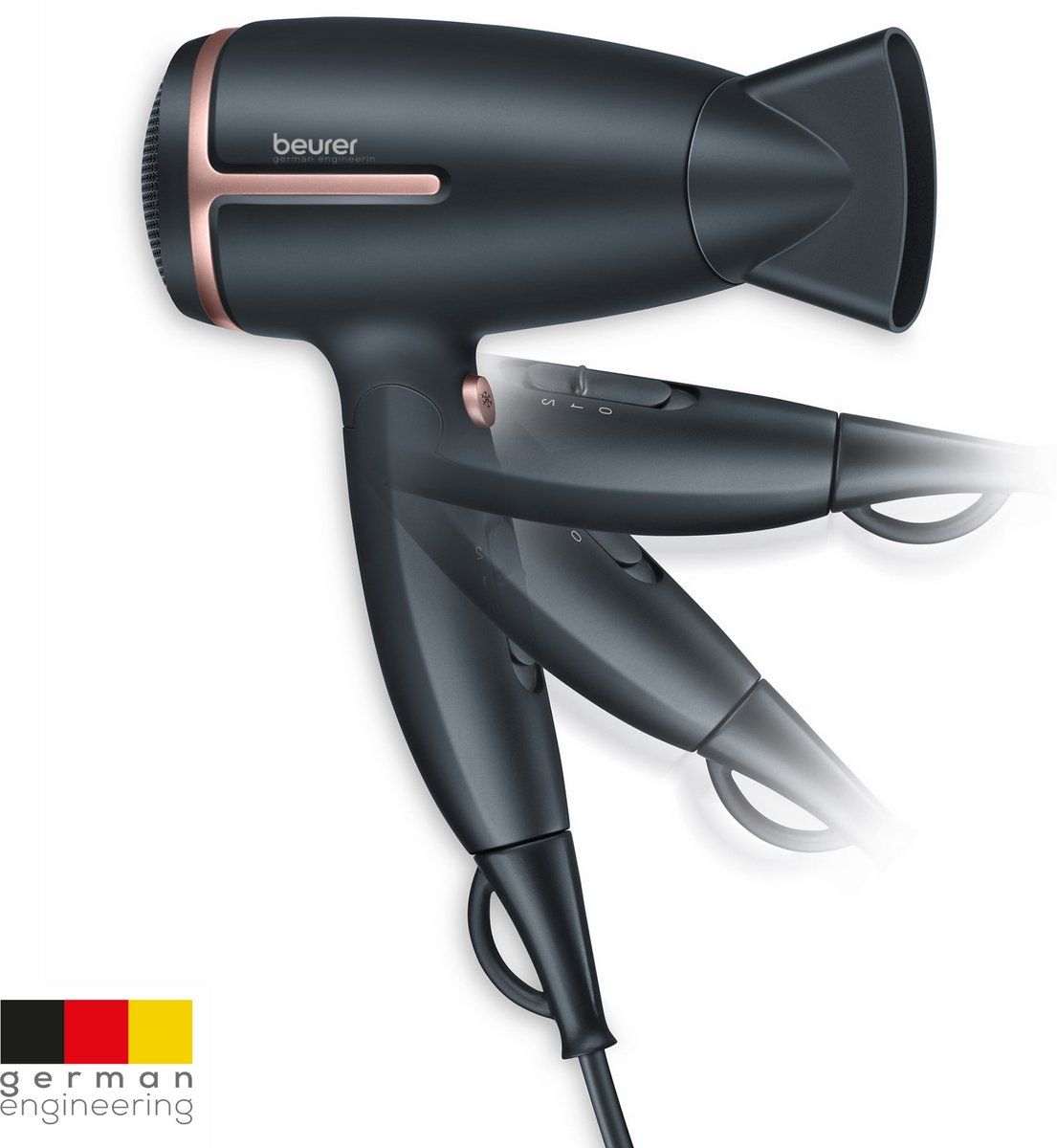 Beurer Hc 25 - Reishaardroger - Inklapbaar 1600W Met Ionenfunctie En Koude Luchtstand - Zwart/brons