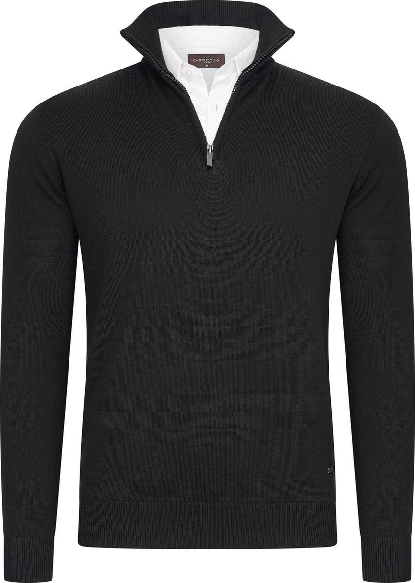 Cappuccino Italia - Heren Trui Mock Zip Pullover - Zwart - Maat Xl