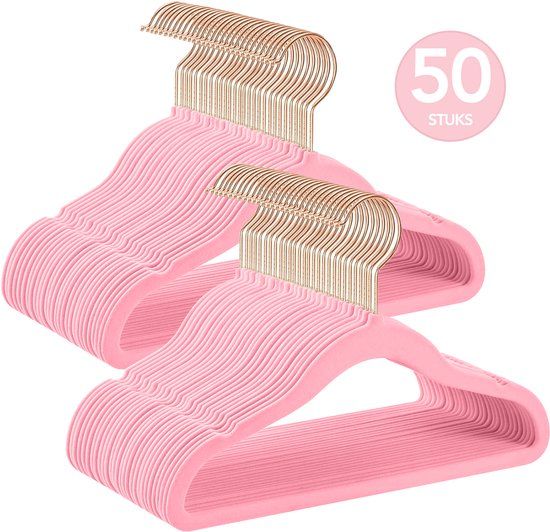 Infinity Goods Brixy 50 Kinder Kledinghangers - Roze - Kleerhanger - Fluweel - Broeklat