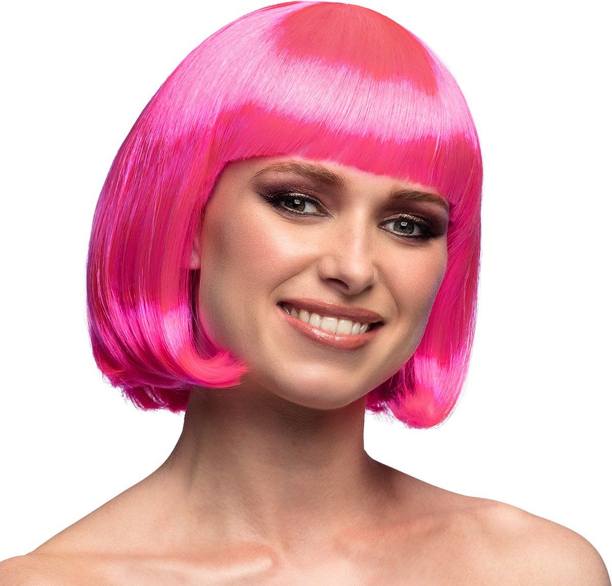 Boland - Pruik Cabaret - Bobline met pony - Hard roze
