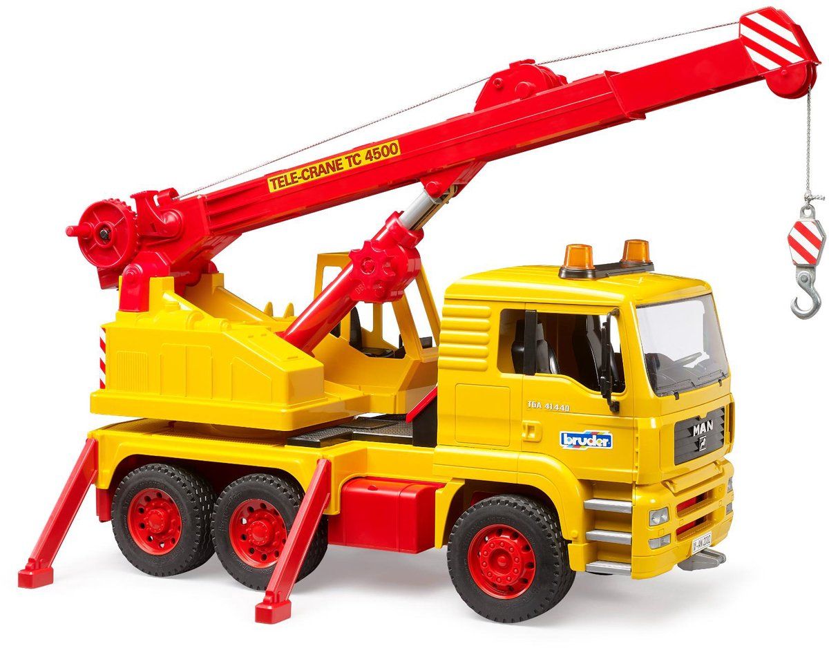 Bruder MAN vrachtwagen - speelgoedauto met kraan - jubileumeditie (50 jaar) - geel