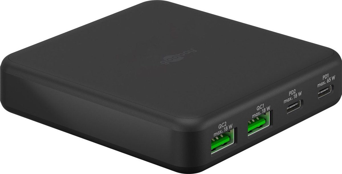 Goobay 61772 - Thuislader - 4-poorts USB-C PD 65W en USB-A QC 18W - Zwart
