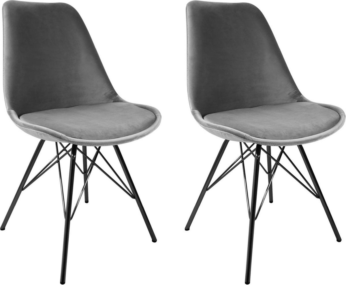 Kick Kuipstoel Velvet Grijs - Zwart Frame - Set Van 2