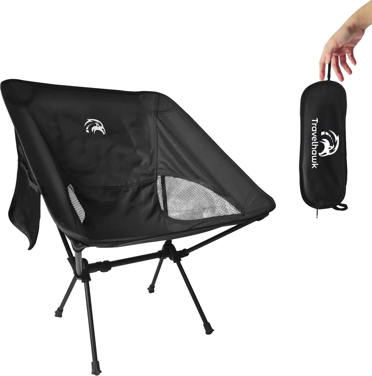 Travelhawk Campingstoel - Strandstoel - Strandstoel Opvouwbaar - Visstoel - Vouwstoel - Opvouwbaar - Inklapbaar - Lichtgewicht - Zwart