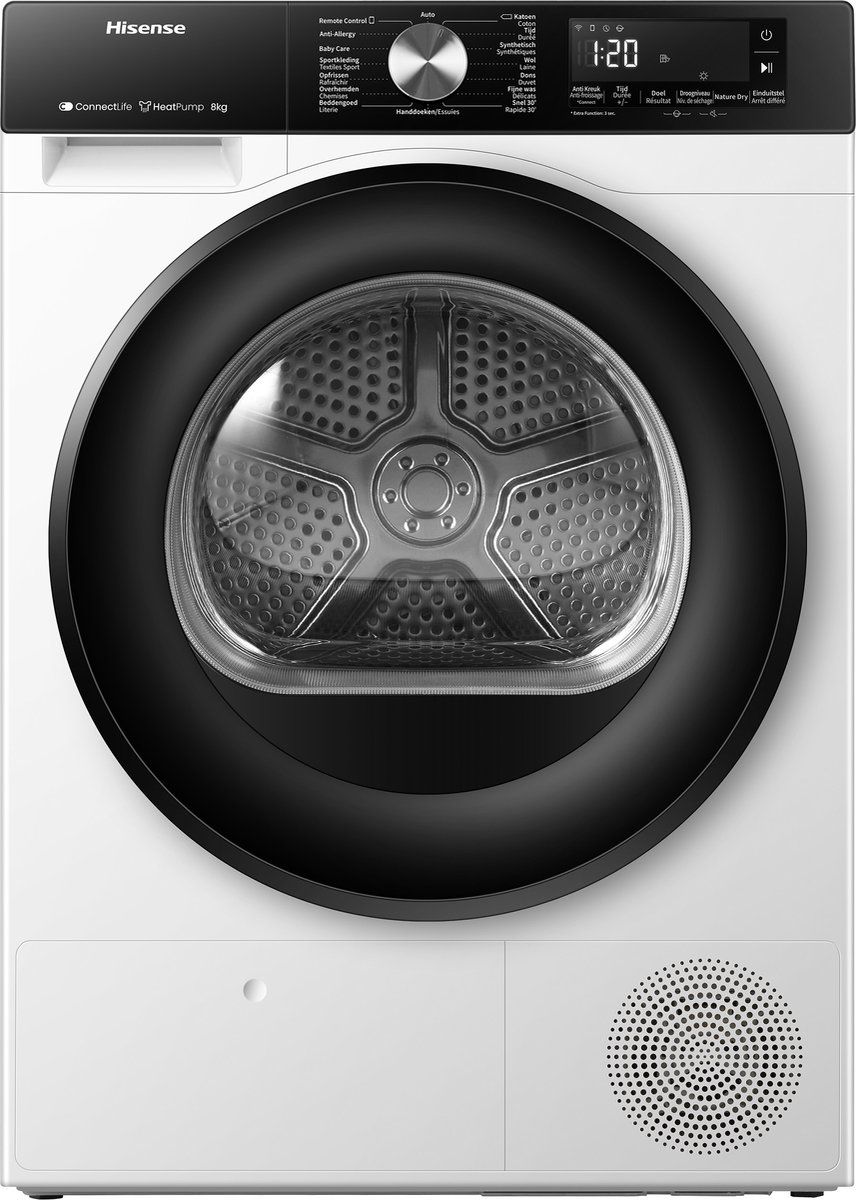Hisense DH3S802BW3 - Warmtepomp-droogkast - A+++ energiezuinig - 8 kg capaciteit - Wit met zwarte deur