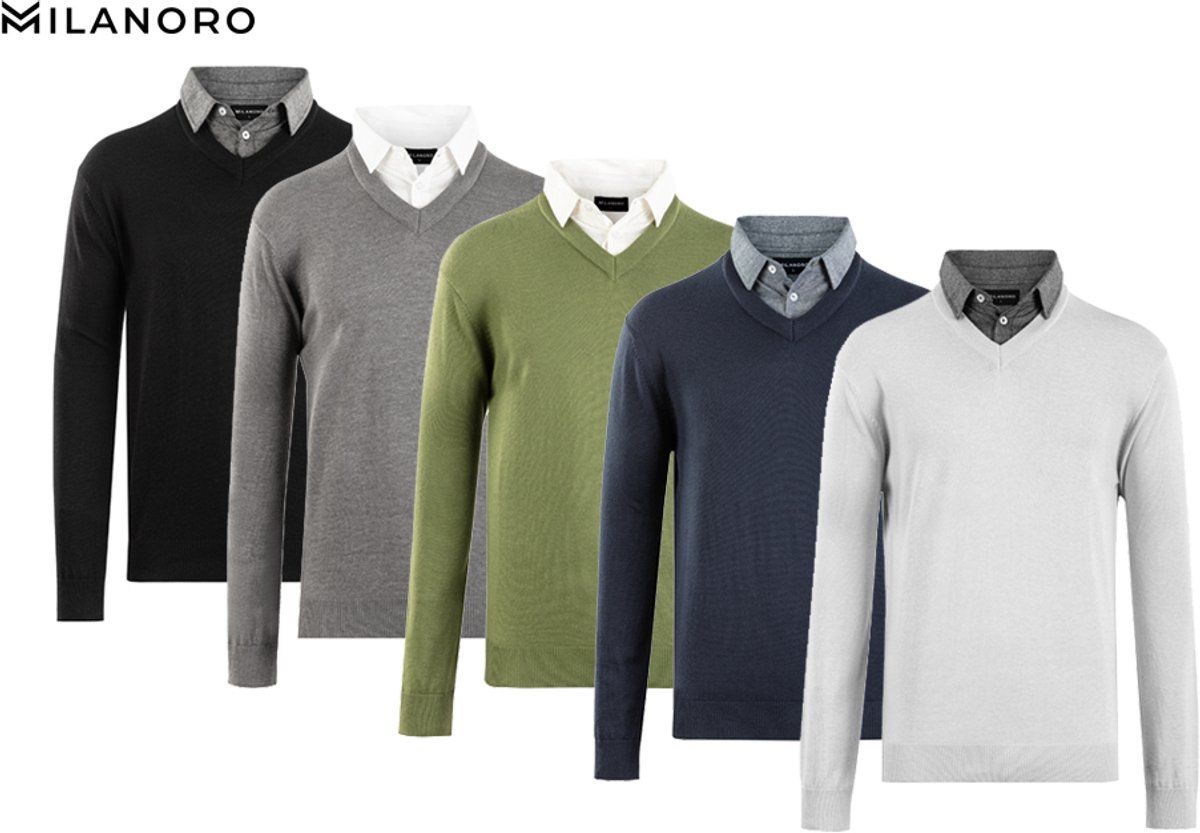Milanoro Herenpullover - Nette Trui Met Overhemdkraag - Donkergrijs - L