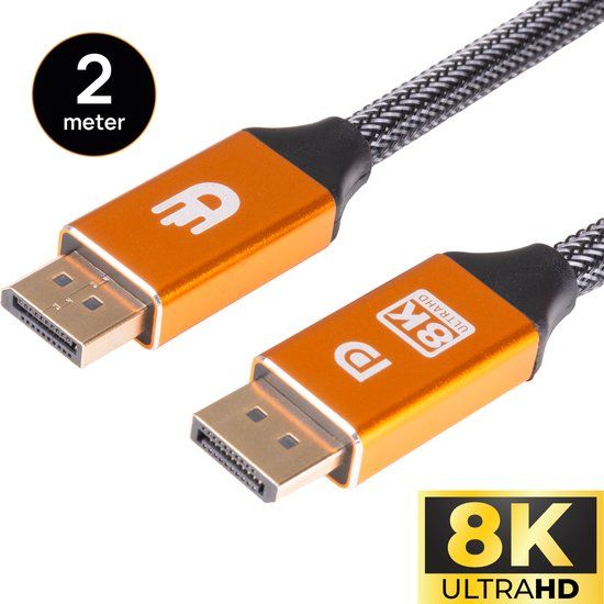 Drivv. Displayport Kabel - 8K 60Hz - 4K 144 Hz - 32,4GBps - Displayport 1.4 - DP Kabel - 2 meter - O