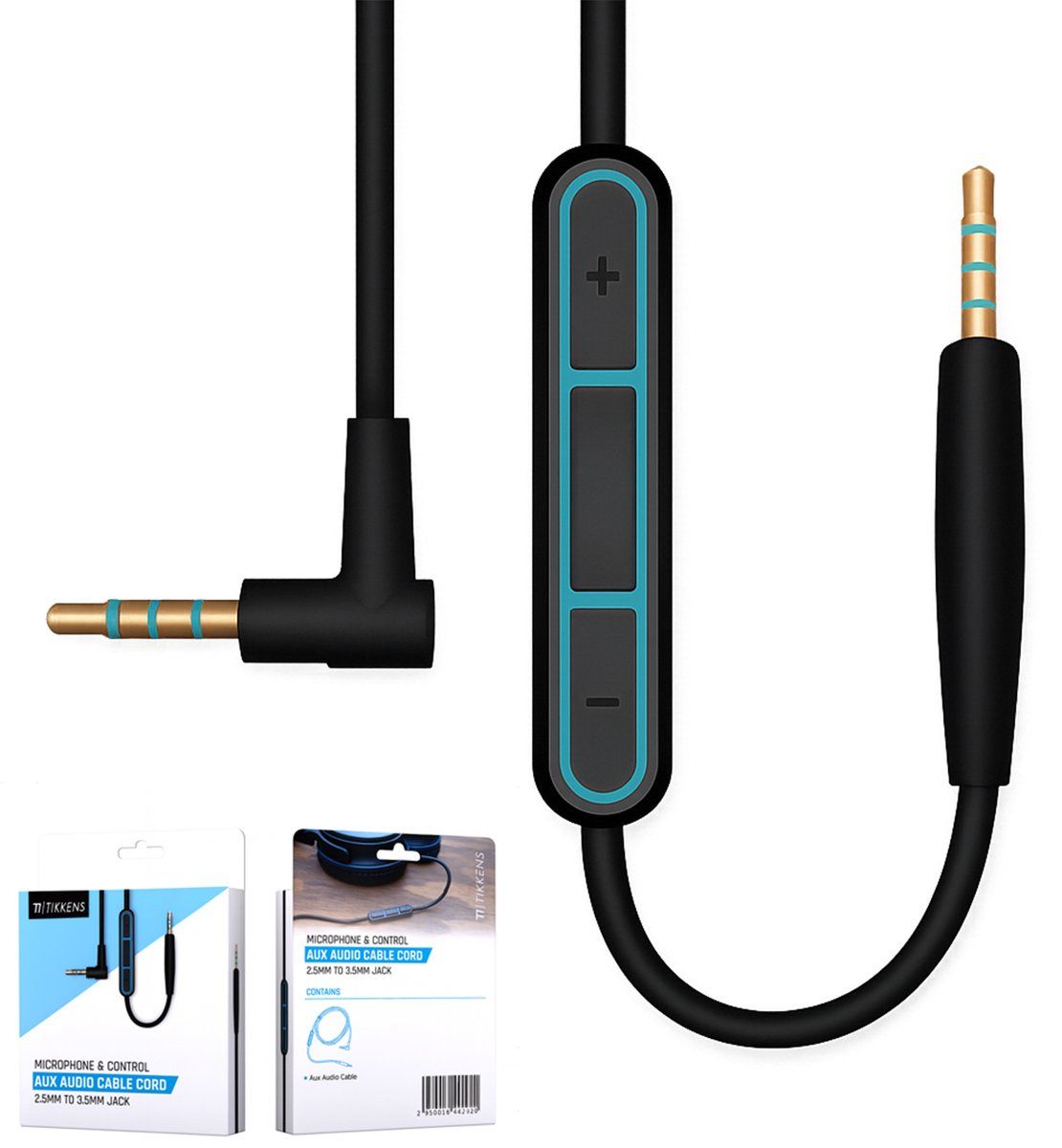 Tikkens® Audio Kabel - 2.5mm Jack Naar 3.5mm Jack - Microfoon&Volume Bediening - Zwart - 1.35m