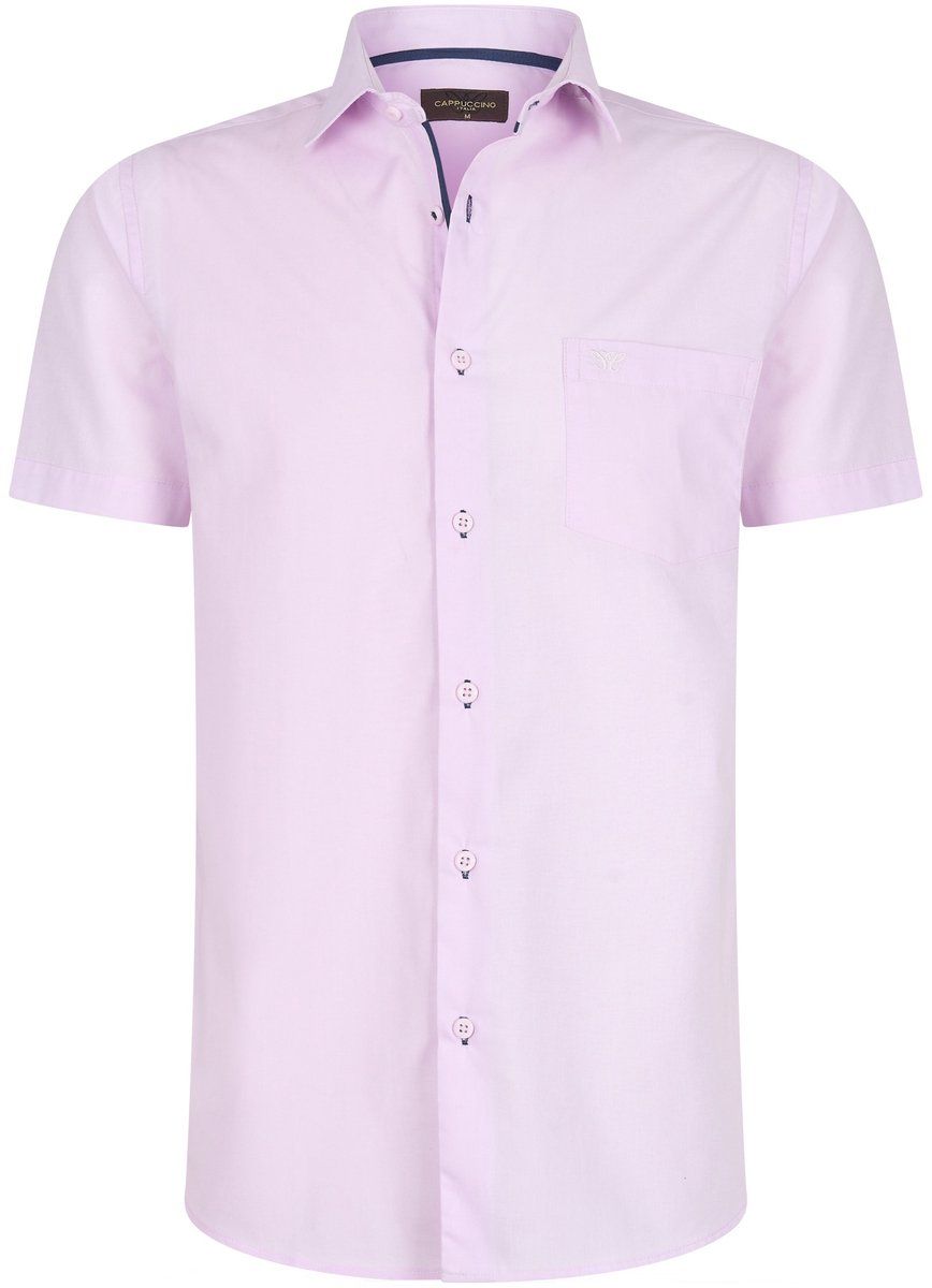 Cappuccino Italia Palermo - Heren Overhemd Korte Mouw - Katoen/Polyester - Roze - Maat 3XL