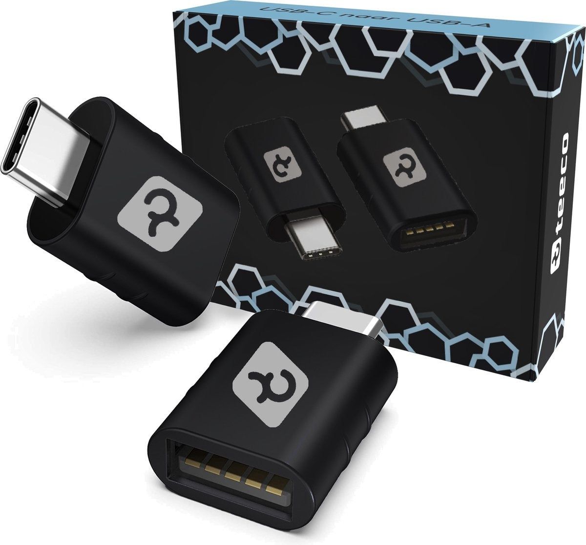 Teeco Usb C Naar Usb A Adapter - 2 Stuks - Hub Voor Macbook - 10Gbps - Zwart