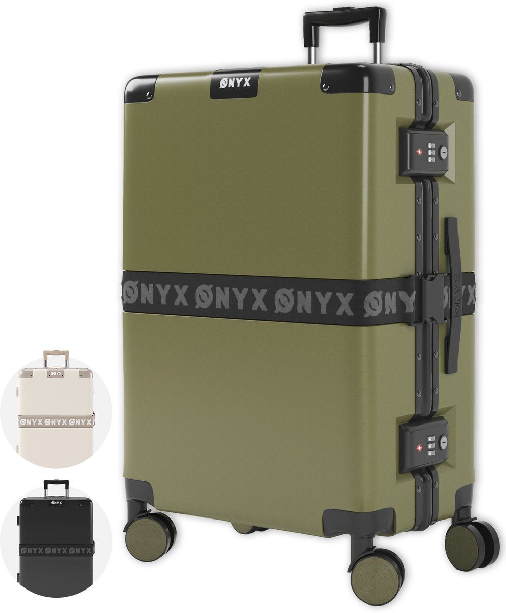 Onyx Check-in Koffer 65L - Hardcase Met Tsa Slot - 360° Spinner Wielen - Olive Groen