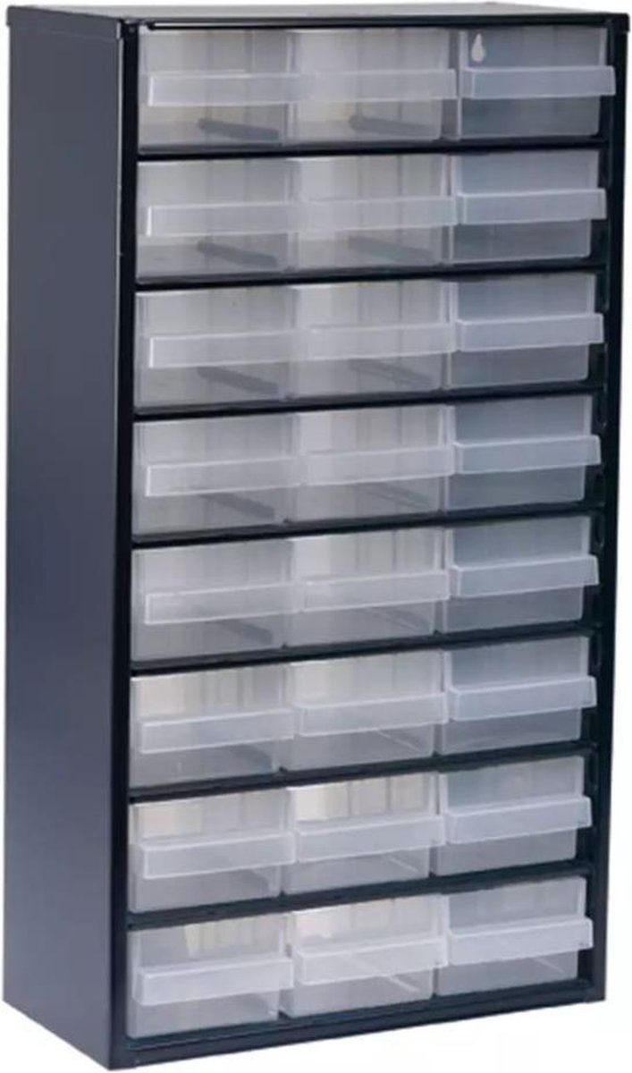 Raaco Ladekast 24 lades - Metalen Assortimentskast - Muurbevestiging - Donkerblauw - 306x150x552 mm