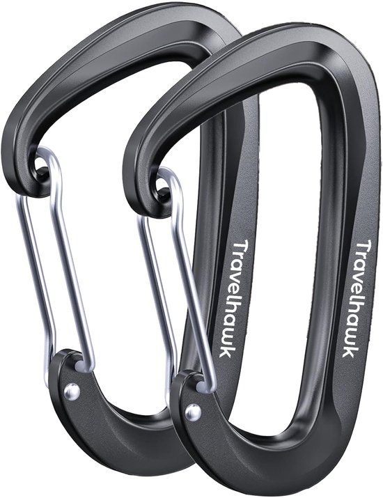 Travelhawk Karabijnhaak - Musketonhaak Met Veerclip - Aluminium - Zwart