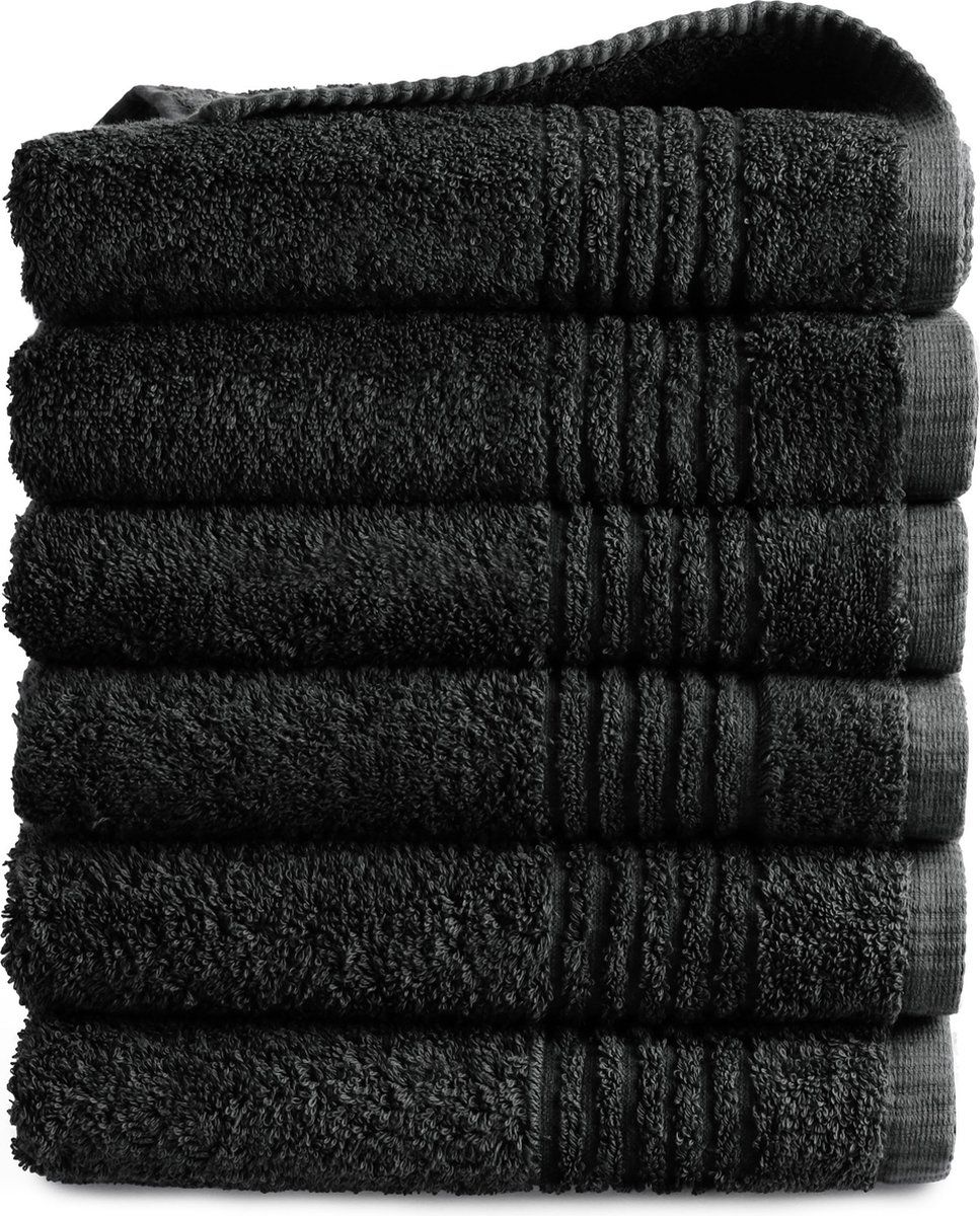 Phlox Handdoek Supreme Collectie - 50x100 - 6 Stuks - Oeko-Tex Made In Green - 600 G/m2 Zacht Katoen - Zwart