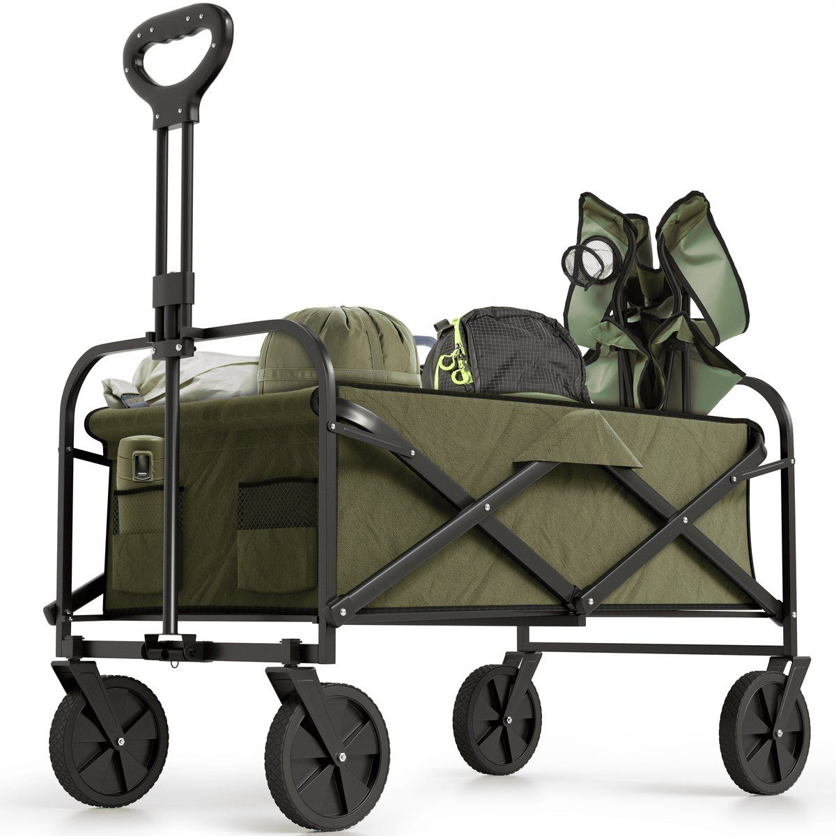 Avalo Bolderkar - Opvouwbaar - Tot 90KG - 80x47x49 Cm - 80L - 360º Wielen - Groen