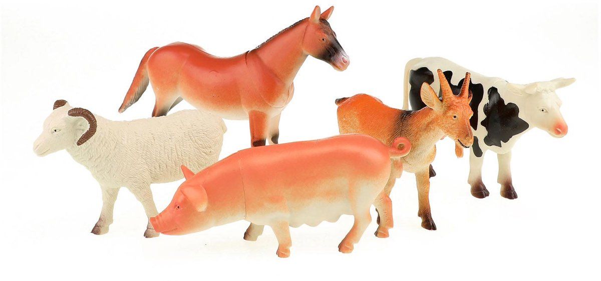 Toi-Toys Animal World 34922A - Set Van 5 Boerderij Dieren - Varken Schaap Paard Koe Geit (5 Stuks)