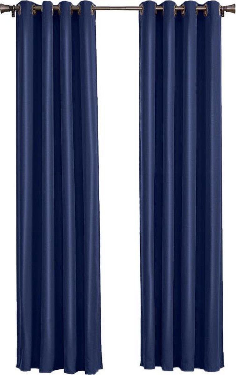 Larson - Luxe Effen Blackout Gordijn - Met Ringen - 3m X 2.5m - Donkerblauw