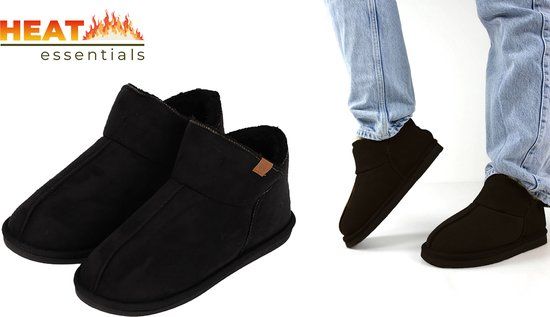 Merkloos 45/46 Black Heat Essentials Heren Suede Huis Sloffen