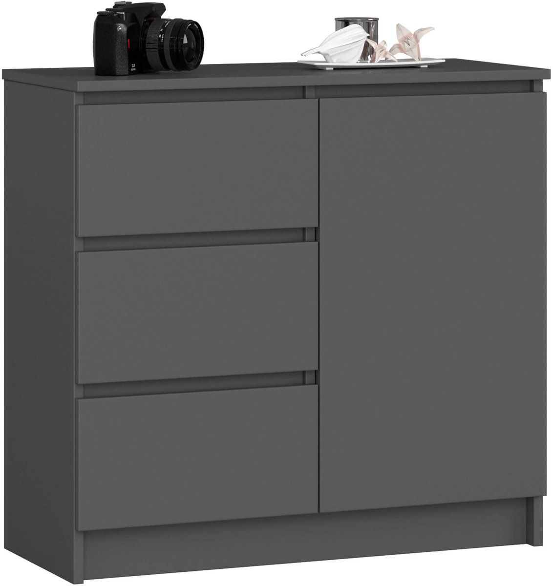 Akord Jerry - Dressoir - 3 Lades En 2 Deuren - Grafietgrijs - 80 X 77 X 35 Cm