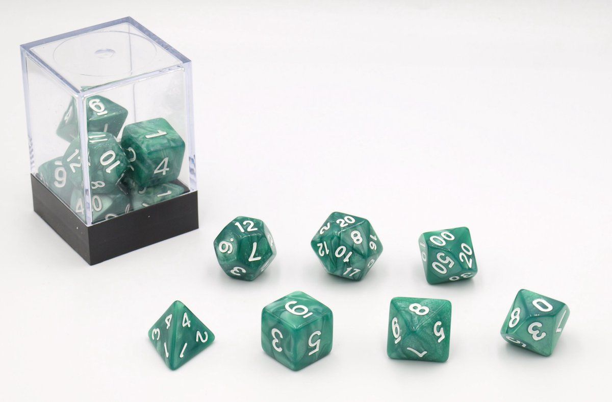 HOT Games - Dobbelstenen - 7-delige set parelmoergroen kunststof