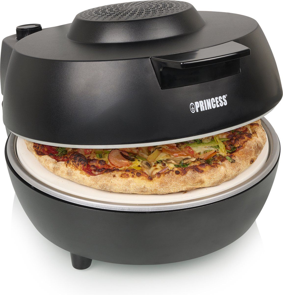Princess 115005 - Pizzaoven - Keramische pizzasteen 30cm - 400°C - Zwart