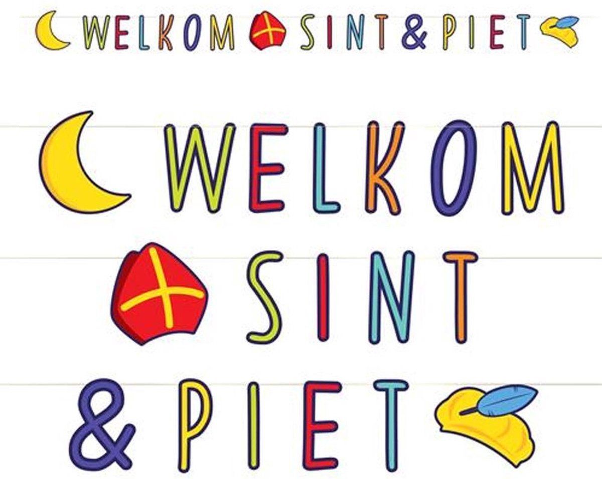 Welkom Sint en Piet letterslinger karton 300 cm - Sint Nicolaas/Sinterklaas feest slingers thema decoratie