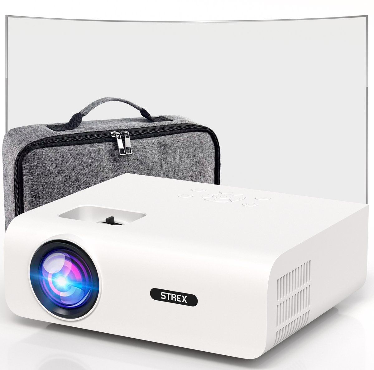 Strex Beamer - 1080P Full HD - 15000 Lumen - Draadloos Streamen - Inclusief Tas/Projectiescherm - WiFi - Bluetooth - Mini Beamer - Projector