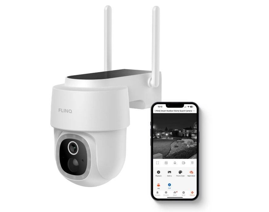FlinQ Slimme Beveiligingscamera Dome Guard - Oplaadbaar Via Usb&Zonne Energie - 2K Hd - Nachtzicht - Pan&Tilt Ip Camera