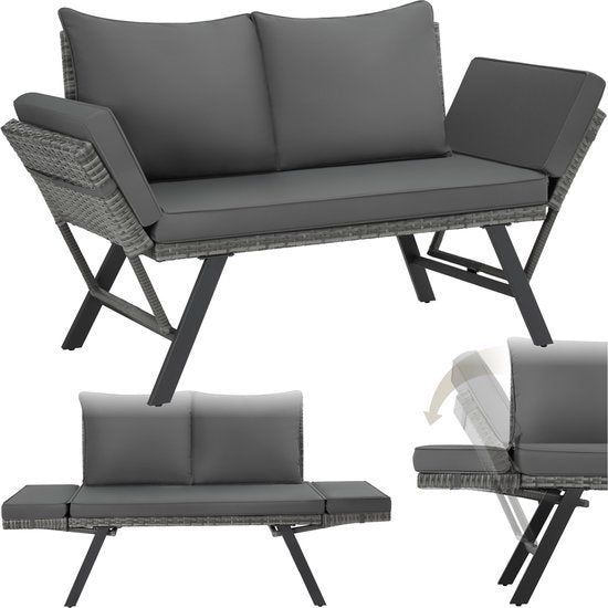 Tectake® Sintra - 2-in-1 Wicker Tuinbank - Verstelbare Leuningen - 157 X 61 X 89 Cm